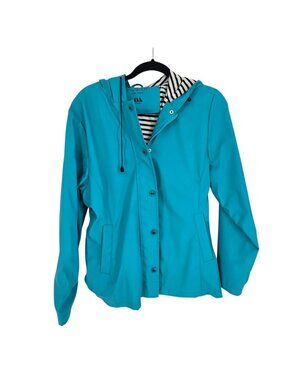 Hublot womens size Large Nautical blue rain boating stripe lined hooded jacket